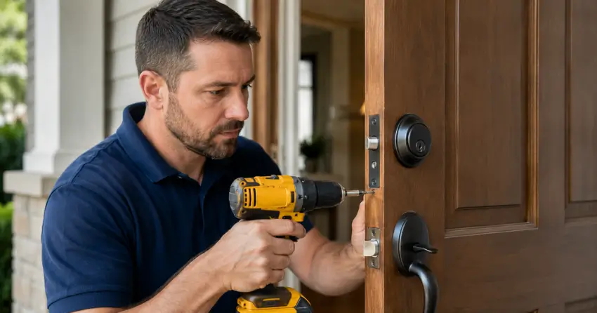 technician installing a new deadbolt during Change Door Lock Whisper Grass, London service