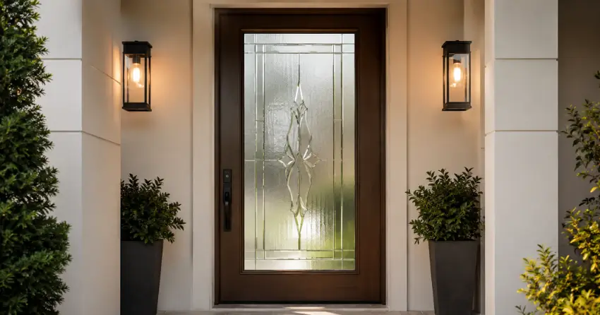 decorative frosted glass panel installed in a front door in Peppertree Estates, London