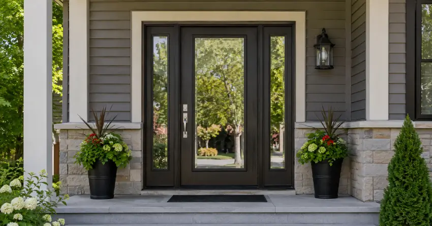 glass entry door with sidelights on a home in Talbot, London