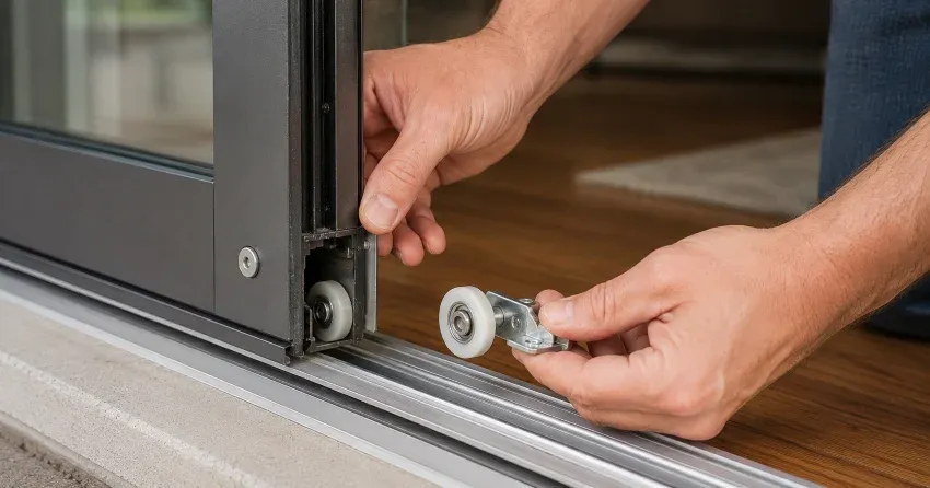 sliding door alignment Oxford Park, London technician adjusting roller track