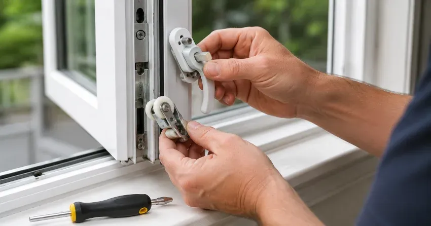 technician performing broken window repair City Core, London on a sliding window